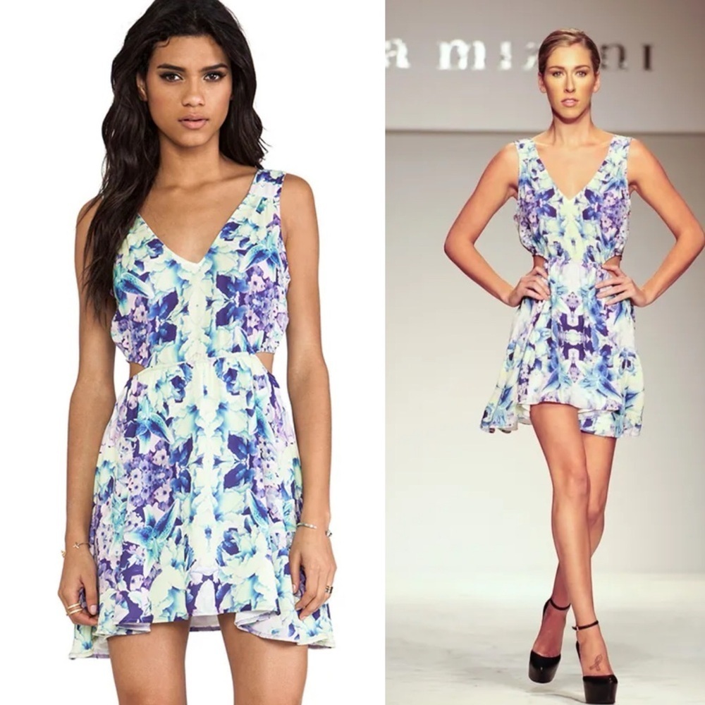 Donna Mizani Cut Out Flounce Dress in Iris